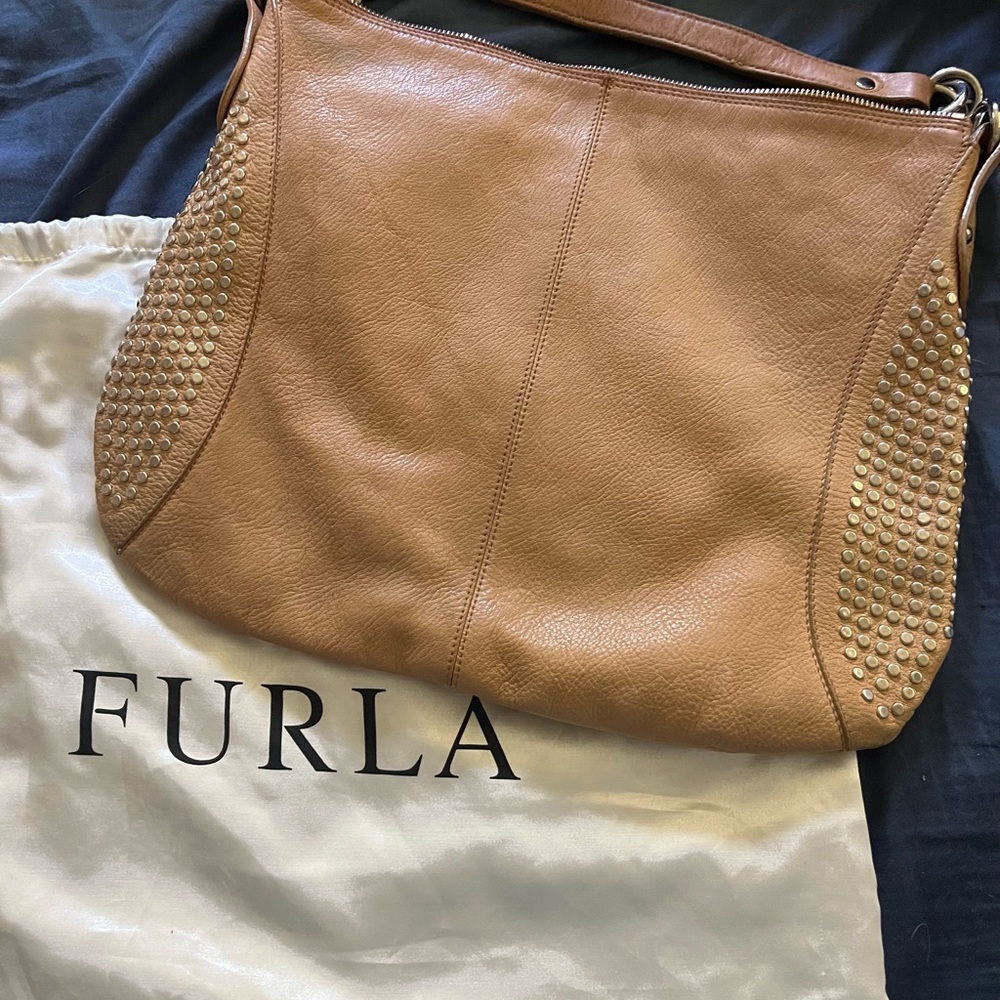 Vintage Furla Studded Women's Bag in Camel